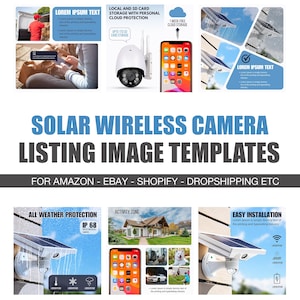 Solar Camera amazon listing template, canva template, Solar Camera, seller template, editable