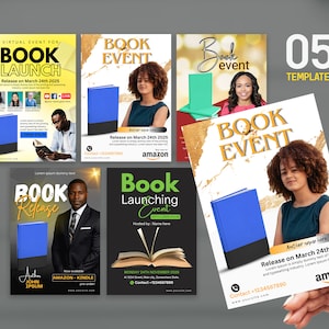 Editable book launch flyer template, book launch poster template, author book launch flyer, CANVA editable, Virtual book launch flyer event