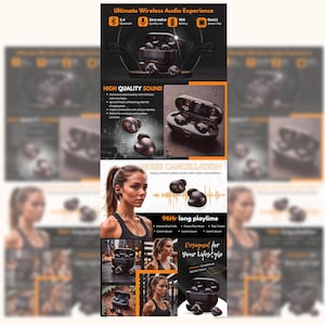 Amazon A + Inhalt ebc Vorlage, Vorlage für kabellose Ohrhörer, Amazon Listing, EBK Design, A plus Inhalt, Air Pods, Vorlage elektronisch, CANVA