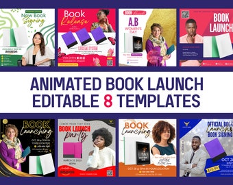 Animated Book Launch Instagram Templates: Author Event Flyer (Canva Editable)