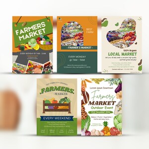 Modelli di volantini per eventi del mercato agricolo: modello CANVA modificabile (download digitale)