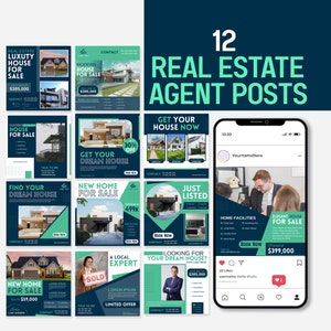 Real Estate Agent Instagram Post Templates: Editable Canva Designs (Digital Download)