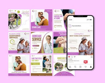 Home Care Social Media Templates | Canva Instagram Posts for Care Agencies | Healthcare Marketing