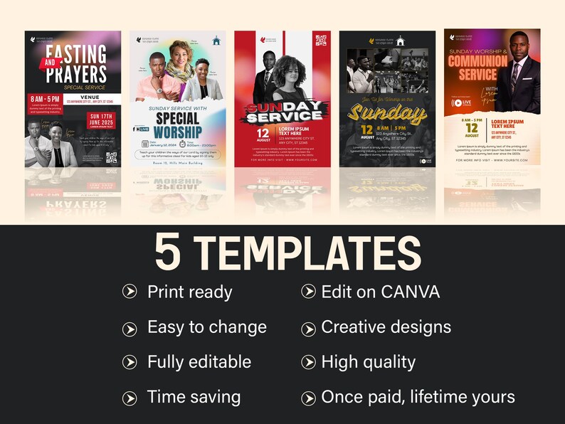 Church Flyer Templates | Editable Canva Sunday Service & Prayer Bundle ...