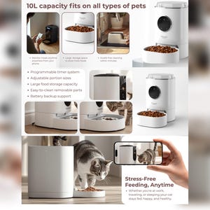 Mangeoire automatique pour chats, minuterie programmable, contrôle des portions, capacité de 10 l (téléchargement numérique) image 5