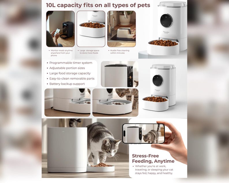 Mangeoire automatique pour chats, minuterie programmable, contrôle des portions, capacité de 10 l (téléchargement numérique) image 5