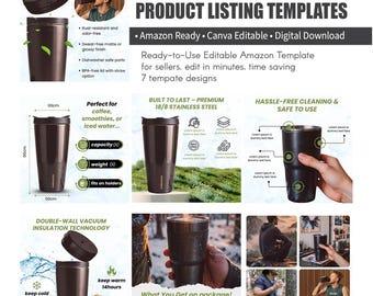 Mall för Amazon-listningsbilder för tumblersäljare | Canva Redigerbar produktlistning, 7 sidor