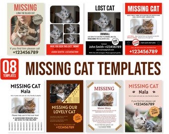 Missing cat editable templates, Missing cat flyer, Missing templates, Tear off flyer, Cat missing, Printable Cat missing, CANVA templates