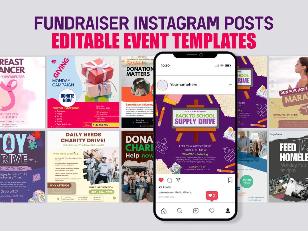 Fundraiser Instagram Post Templates: Charity Event Canva Designs ...