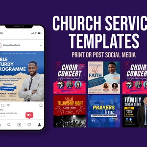 Church services Editable templates, Church Flyer, Church service Instagram, Worship services, Templates, CANVA, Church Events, Conference