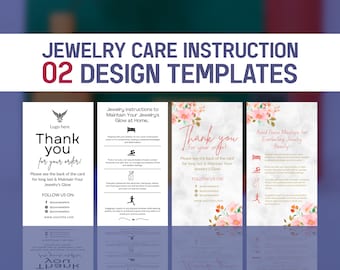 Care instructions for Jewelry, Jewelry card template, Jewelry thank you card, Handmade jewelry care, Jewelry care card template, templates