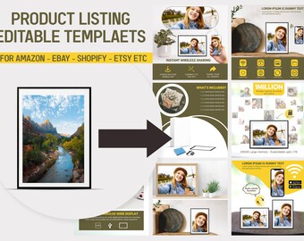 Digital Photo Frame Product listing, Amazon listing template, Photo frame, Seller template, Shopify product, Templates, CANVA, Digital Photo