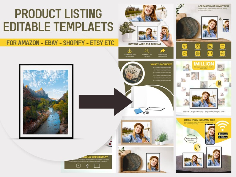 Digital Photo Frame Product listing, Amazon listing template, Photo frame, Seller template, Shopify product, Templates, CANVA, Digital Photo zdjęcie 1