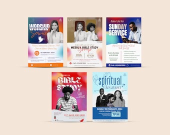 Church Service Flyer Template bundle | Canva Editable Ministry Event Design | Sunday Worship Flyer