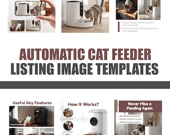 Automatic Cat Feeder Listing Templates | Amazon Canva Design | 7 Page Seller Kit