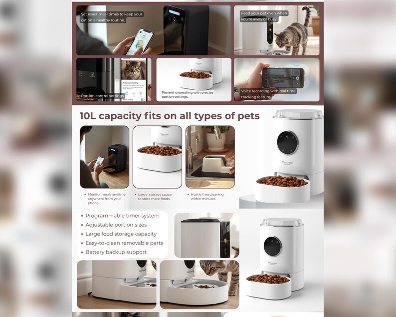 Mangeoire automatique pour chats, minuterie programmable, contrôle des portions, capacité de 10 l (téléchargement numérique) image 3
