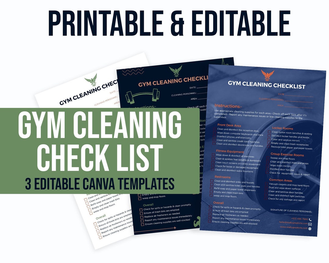 Printable Gym Cleaning Check List, Gym Cleaning, Editable Cleaning