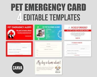 Pet Emergency Contact ID, Pet Home Alone templates, Emergency Pets At Home Card ID, Editable Pet Emergency Card, Pet Rescue Card, CANVA