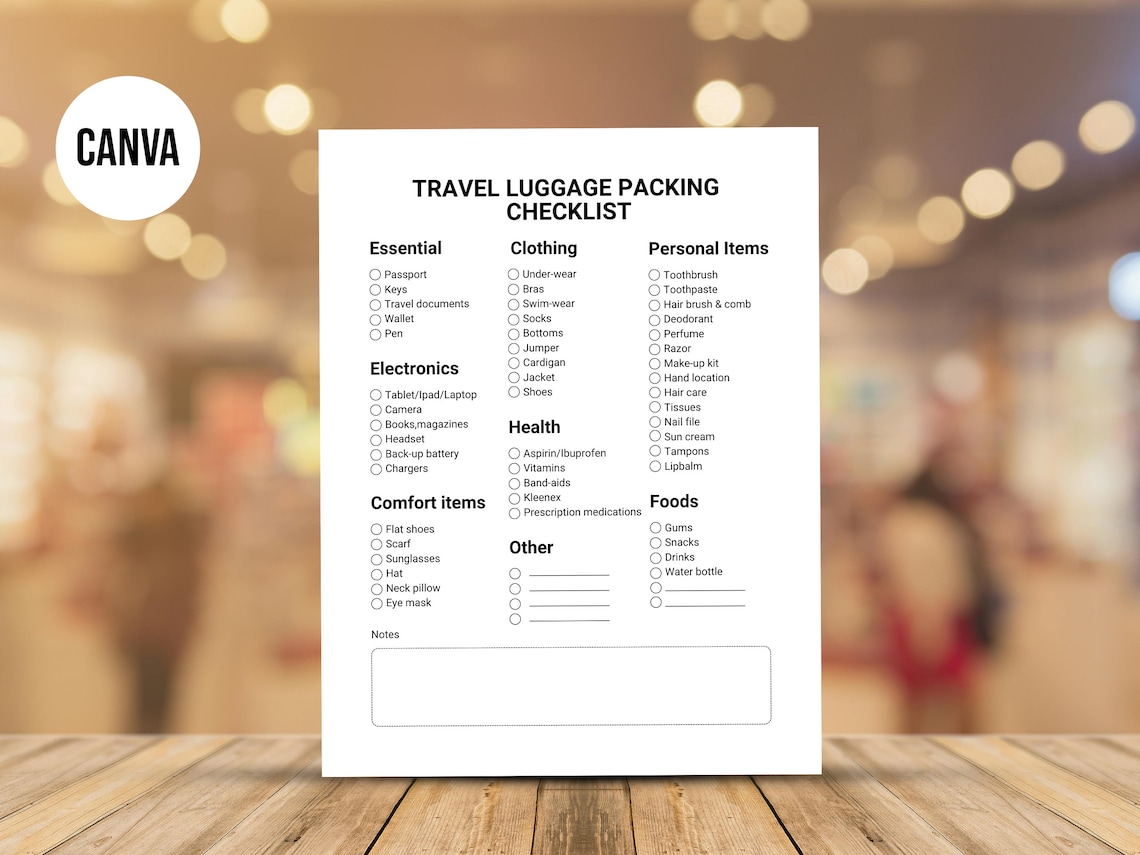 Printable Travel Packing Checklist Templates: Editable CANVA Designs ...