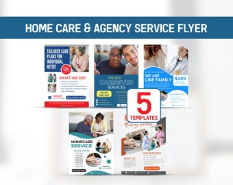 Bundel met flyers voor thuiszorg | 5 Canva-bewerkbare marketingontwerpen voor zorgdiensten
