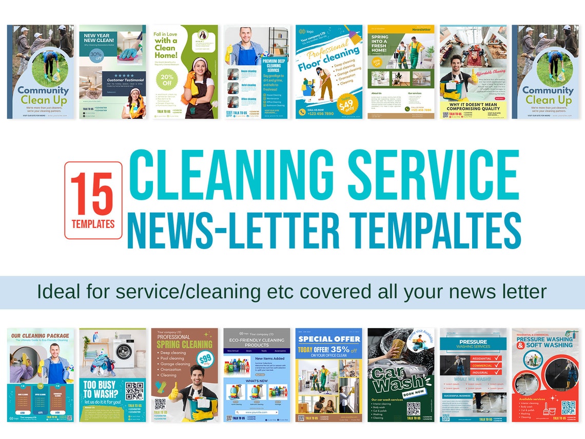 Cleaning Service Newsletter: 15 Canva Editable Templates (digital ...