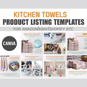 Immagini di inserzioni Amazon per strofinacci da cucina, modello di inserzione Amazon, modello Amazon Canva, strofinacci da cucina, asciugamano, Amazon, Canva modificabile