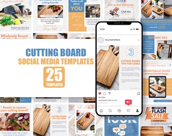 Cutting Board Instagram marketing templates | Canva Kitchen Social Media Kit | 25 Editable Posts
