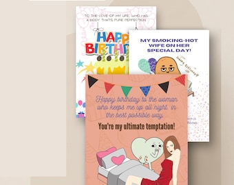 Funny Birthday Card for Wife: 10 Editable Designs (Digital Download)