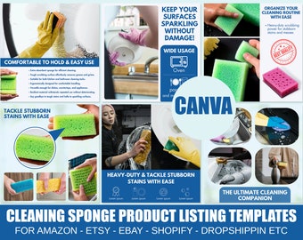 Amazon listing Scrub Sponge template, Amazon fba, ebay product listing, Shopify dropshipping template, Cleaning Sponge template, Canva clean