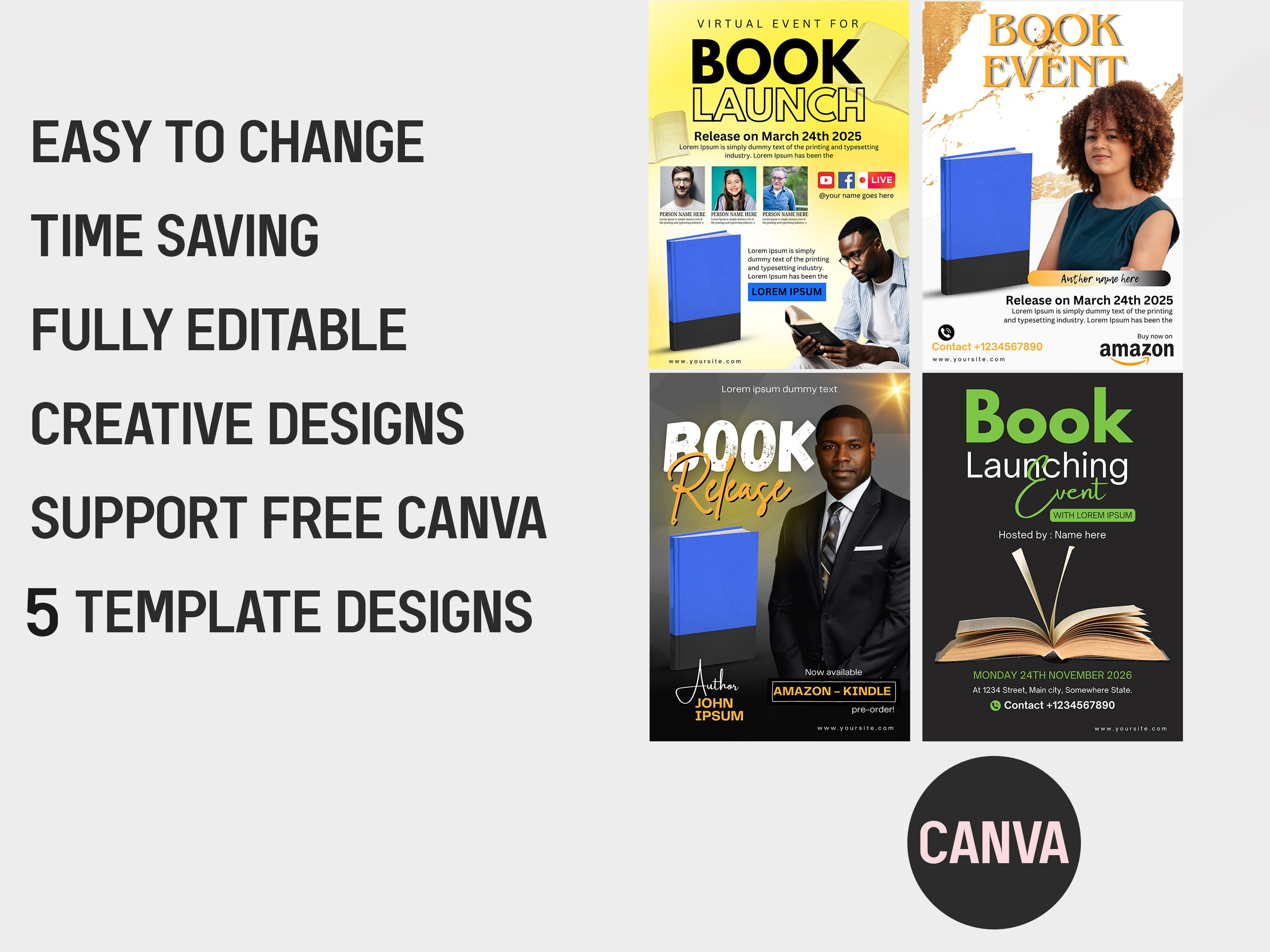 Editable Book Launch Flyer Template: Canva Event Poster (5 Designs) - Etsy