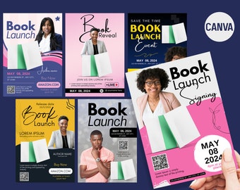 Bewerkbare sjabloon folder boekpresentatie: Canva-evenementontwerpen (6 sjablonen)