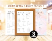 Diabetic Grocery List Printable: Low Carb Food Tracker (CANVA, Digital Download)