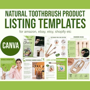 Bamboo Toothbrush Listing Templates: CANVA Editable Images (Digital Download)