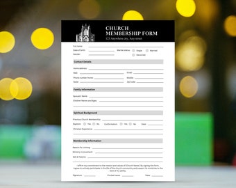 Plantilla editable de formulario de membresía de la iglesia: imprimible, tamaño A4 (CANVA)