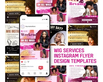 Instagram-flyersjablonen voor pruikenservice | Canva marketingkit voor kapsalon en pruik
