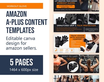 Gym Workout Gloves Amazon A+ Content Canva Template | EBC design (Digital Download)