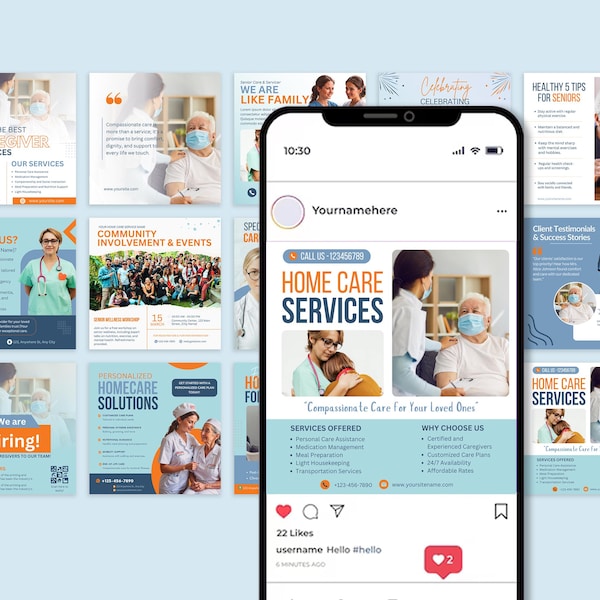 Homecare service social media post, Home care agency Instagram, Instagram template, Social media template, CANVA, nursing care, Home care