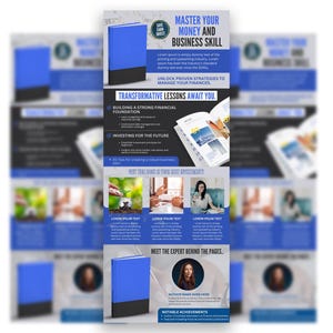 May include: A blue and black book cover with the title "Master Your Money and Business Skill". The book cover features a white text box with the words "Save, Earn, Invest" in a blue circle. The book cover also features a white text box with the words "Unlock Proven Strategies to Manage Your Finances" and "Transformative Lessons Await You." The book cover also features a white text box with the words "Building a Strong Financial Foundation" and "Investing for the Future". The book cover also features a white text box with the words "Meet the Expert Behind the Pages." The book cover also features a white text box with the words "Notable Achievements".