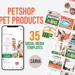 Pet products social media posts, pet shops social media bundle, Pets Instagram Post Template, product selling social media posts, canva edit
