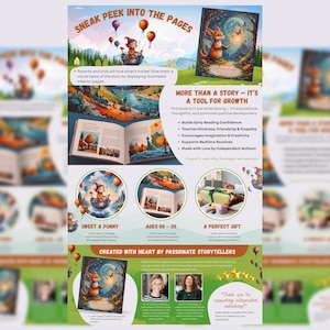 May include: A colorful book cover with a whimsical illustration of a small animal holding a glowing star. The text on the cover reads "Sneak Peek Into The Pages" and "More Than A Story - It's A Tool For Growth".