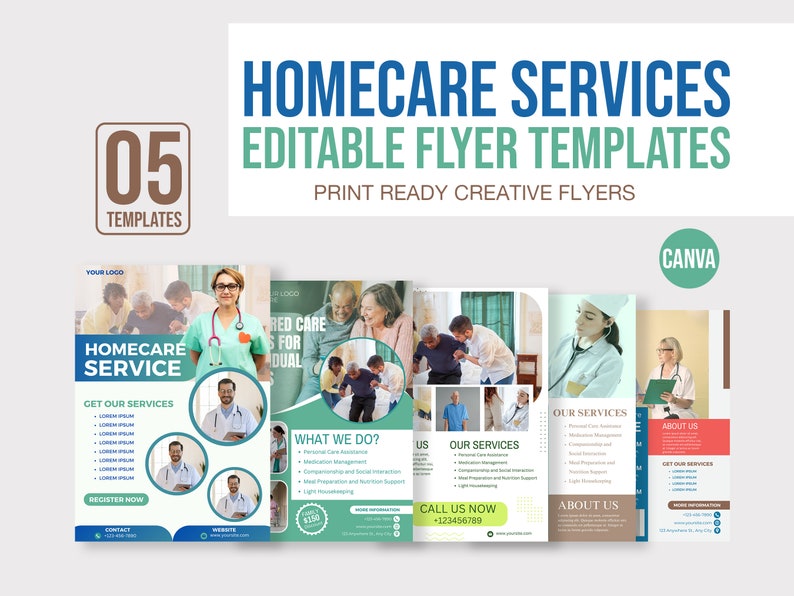 Home care agency service flyer template, home care service flyer, health care service, flyer, templates, CANVA, Nursing Home, Medical flyer image 1