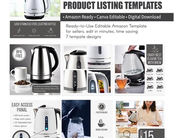 Electric Kettle Product Listing Template | Amazon Kitchen Appliance Listing Images | Canva Editable Seller Kit