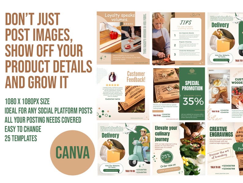 Wholesale cutting boards social media, cutting board instagram. promotional template, social media templates, CANVA, engraved wooden boards zdjęcie 4