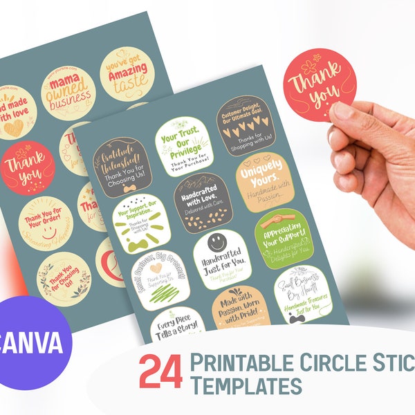 Printable Brand Packaging Round Sticker, Small Business ThankYou Sticker, Printable Business Sticker canva template, packaging sticker canva