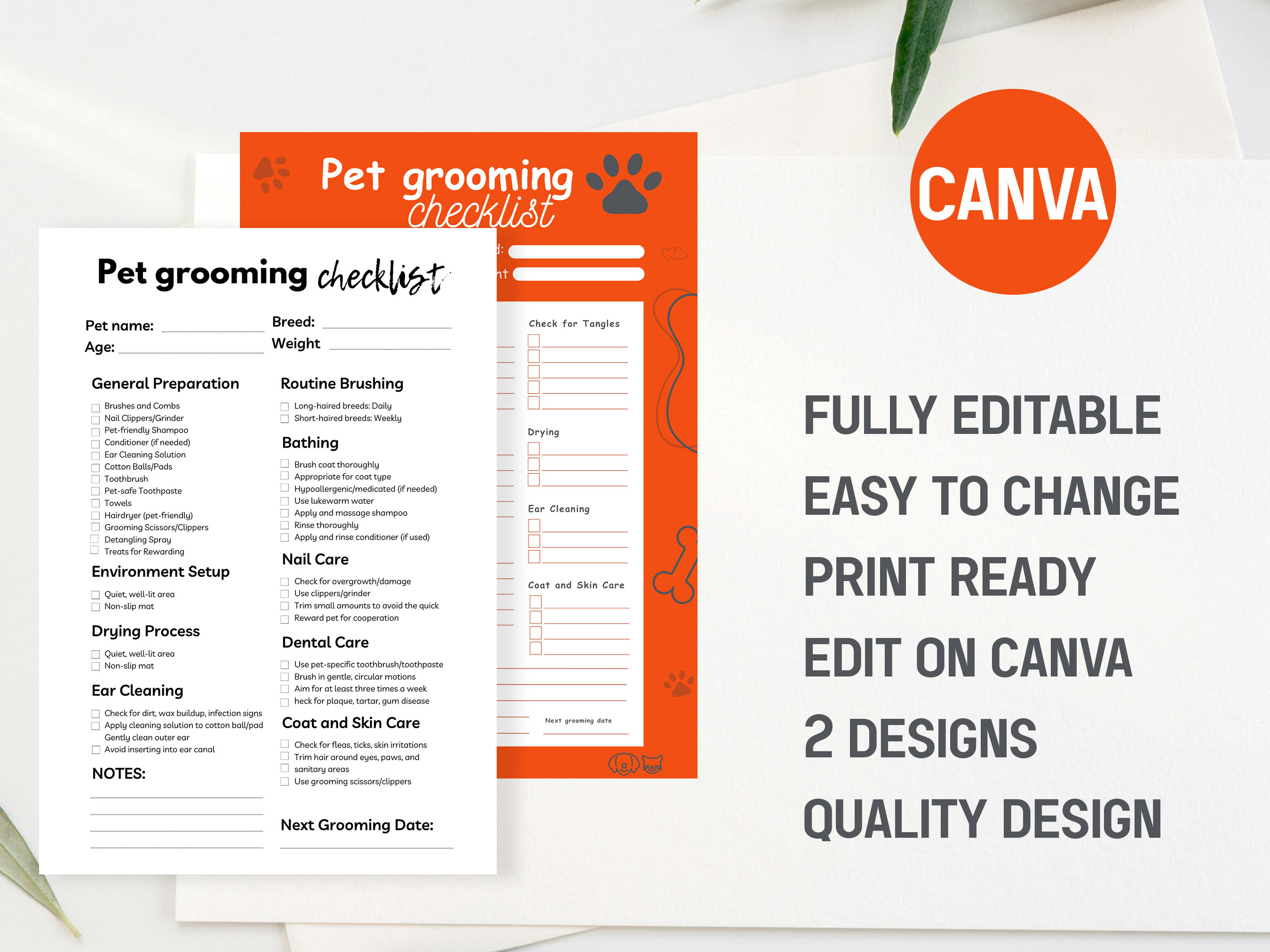 Pet Grooming Checklist: Dog & Cat Grooming, CANVA Printable - Etsy