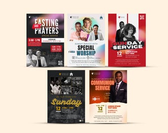 Church Flyer Templates | Editable Canva Sunday Service, Prayer & Ministry Bundle