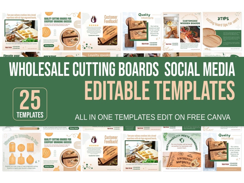 Wholesale cutting boards social media, cutting board instagram. promotional template, social media templates, CANVA, engraved wooden boards zdjęcie 1