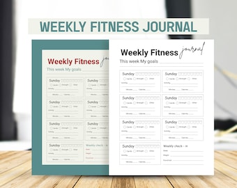 Printable Fitness weekly journal, Weekly fitness journal, Editable fitness tracker template, CANVA, Weekly fitness planner, Fitness tracker