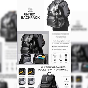 K&ouml;nnte beinhalten: Schwarzer Unisex-Rucksack mit mehreren Taschen und einem integrierten USB-Ladeanschluss. Der Rucksack verf&uuml;gt &uuml;ber ein gepolstertes Laptopfach, verstellbare Schultergurte und wasserabweisendes Material.