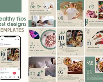 Health Tips Instagram Post Templates: Editable Canva Designs (Digital Download)